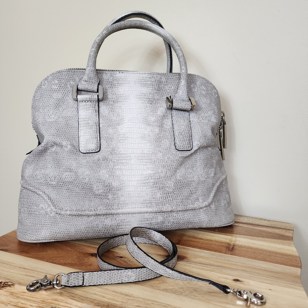 Christian Siriano Faux Reptile Skin Pattern Satchel Bag Light Grey